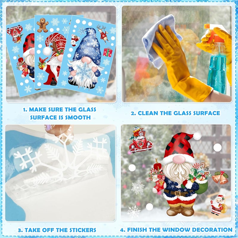 BORAMDO Christmas Window Clings 11 Sheets, Gnome Snowflake Window Decals Stickers, Removable Christmas Glass Decorations for Xmas Holiday Home Office Decor, 9 Styles - Image 4